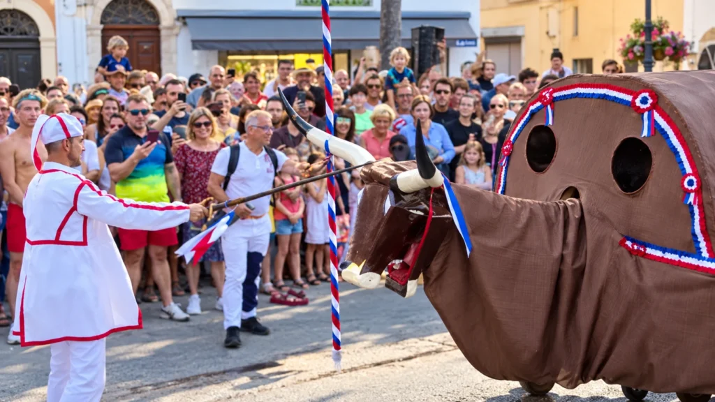 Fête de Mèze avec le Bœuf de Mèze et le public