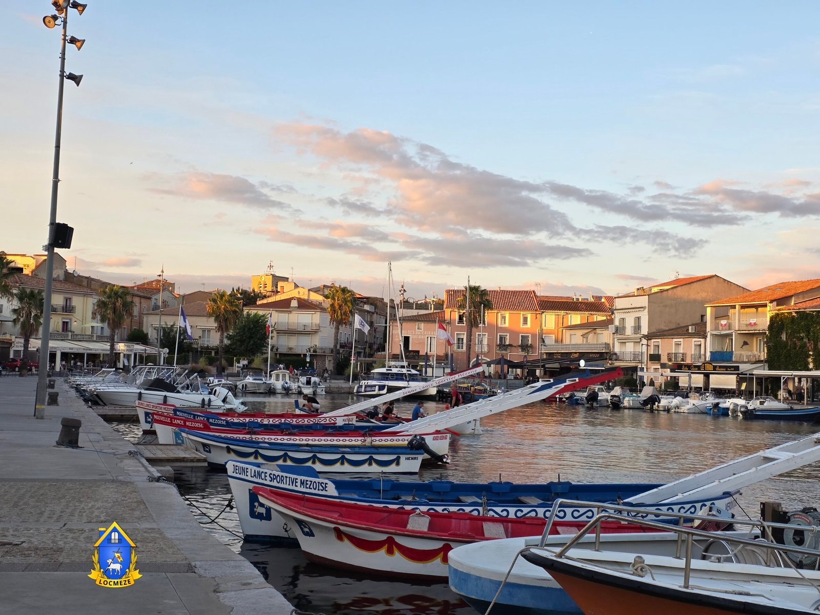 Port de Mèze avec les barques traditionnelles et le centre-ville