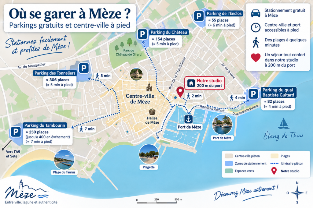 Parking gratuit à Mèze près du centre-ville