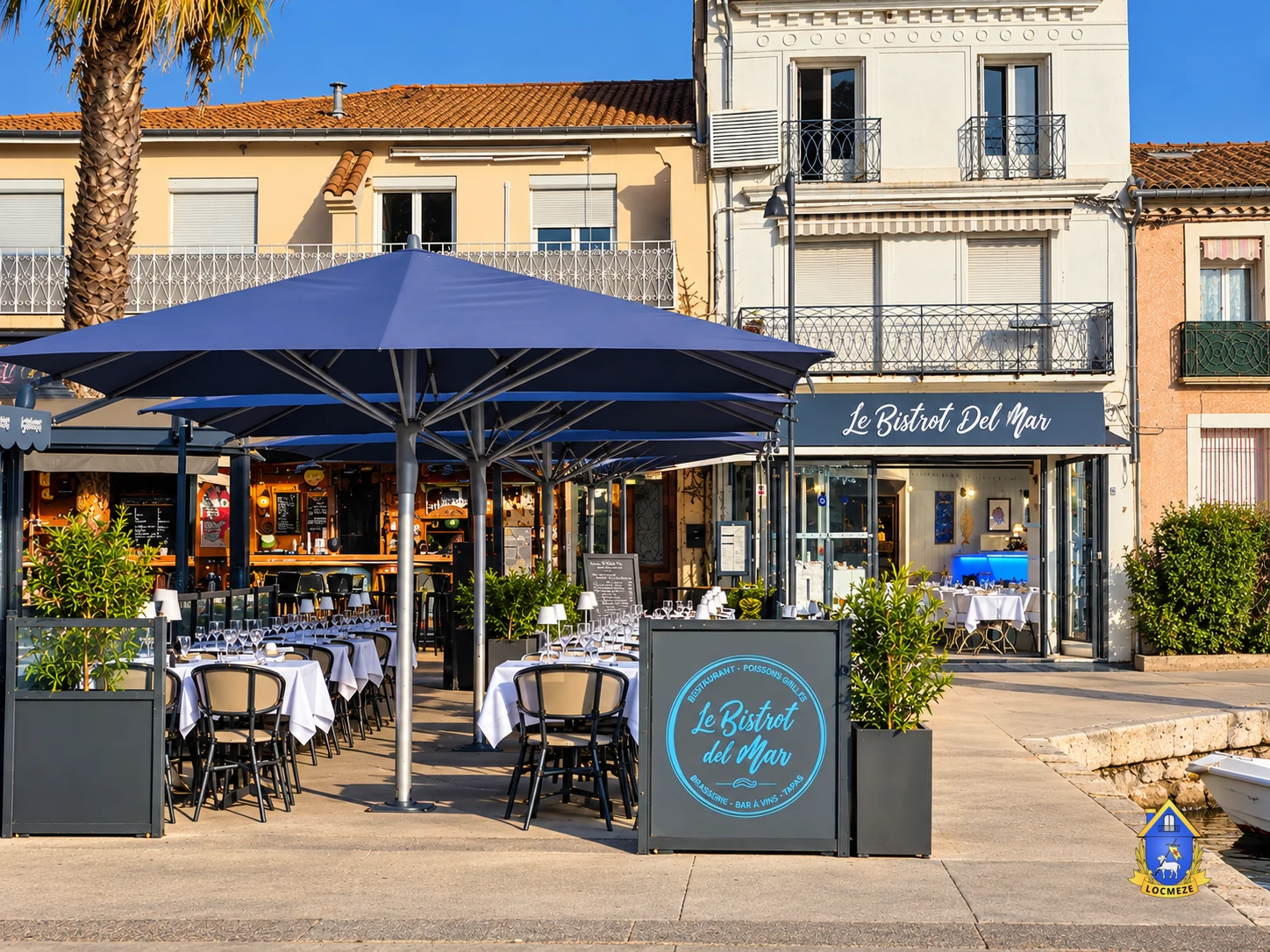 Terrace of Bistrot del Mar at Mèze harbour
