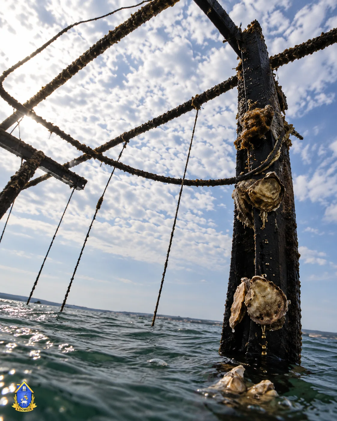 Shellfish farming structure on the Mèze underwater trail in Thau Lagoon