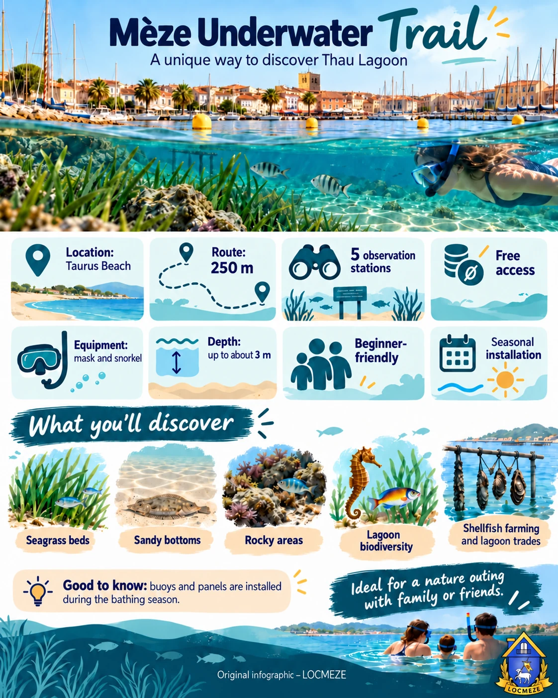 Infographic of the Mèze underwater trail at Taurus Beach
